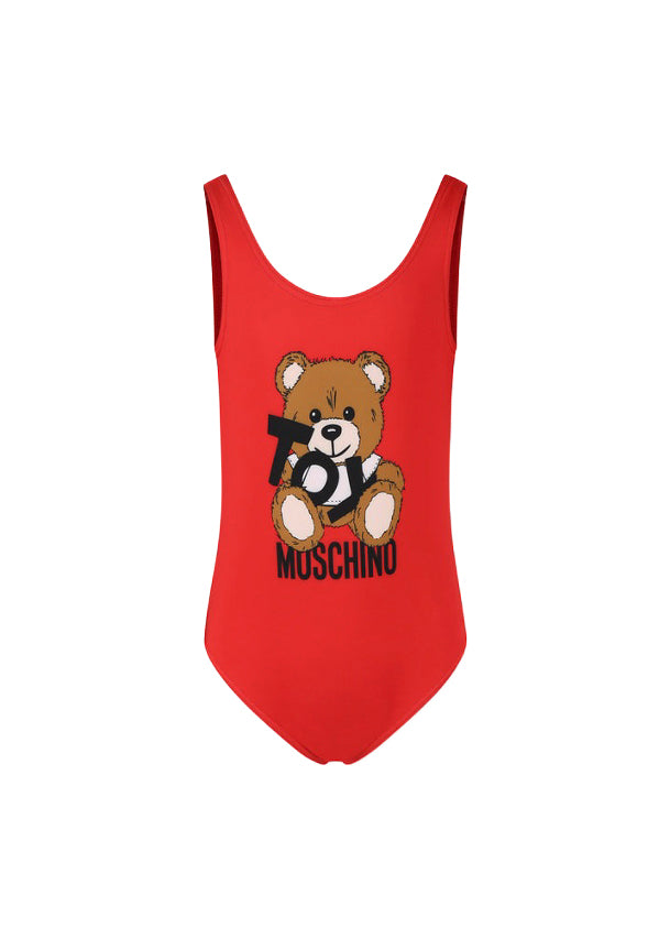 Moschino Kids Costume Monokini Rosso con Stampa per Bambine