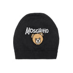 Moschino Kids Cappellino Nero in Maglia con Teddy Bear e Logo Unisex