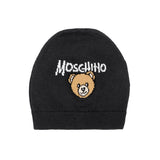 Moschino Kids Cappellino Nero in Maglia con Teddy Bear e Logo Unisex