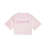 Palm Angels Kids T-Shirt Crop Rosa con Stampa Logo Arricchita di Strass per Bambine