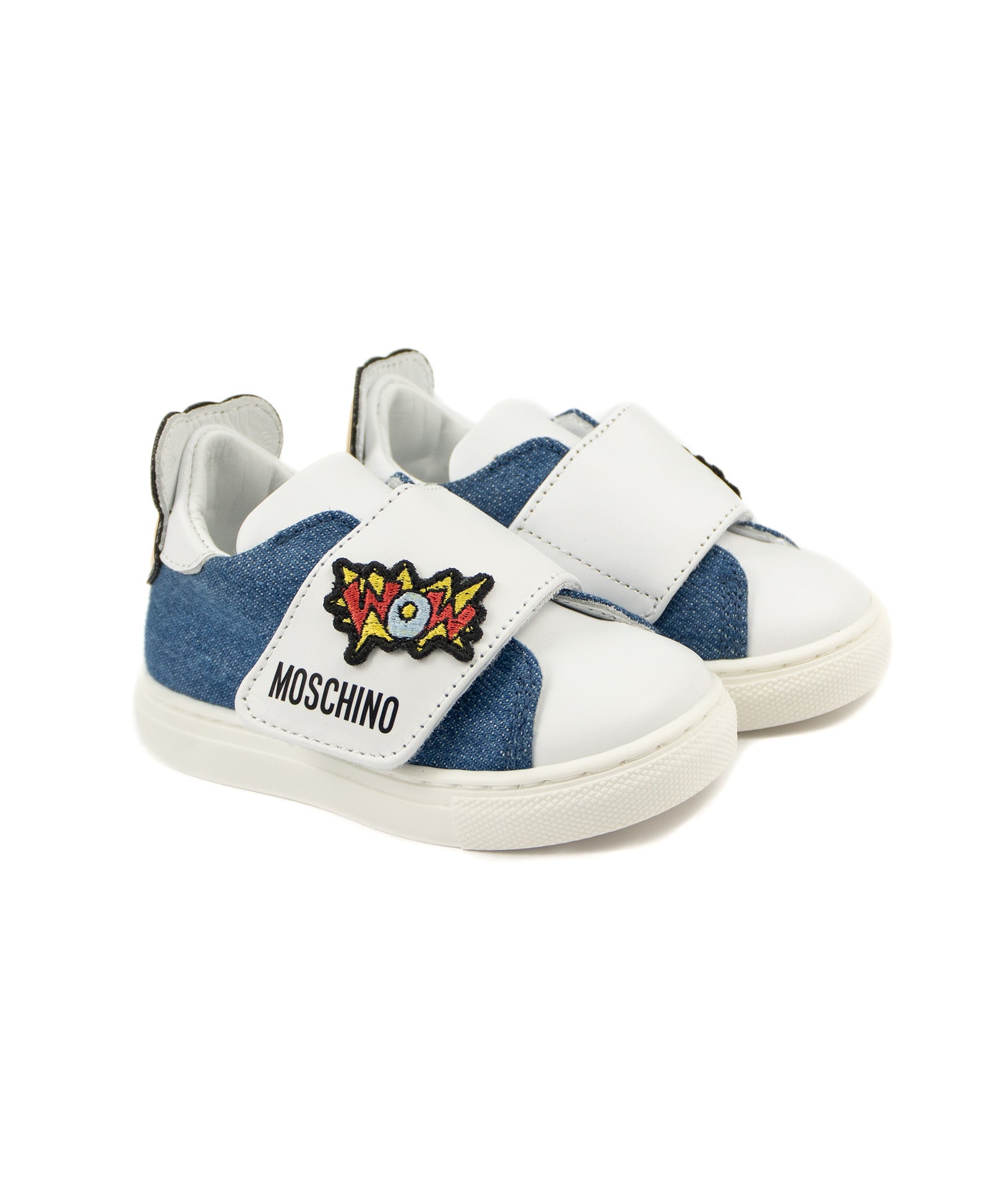 Moschino Kids Sneakers in Denim con Chiusura a Strappo e Toppe per Neonati