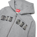 Diesel Kids Felpa con Zip Grigio con Logo in Denim per Bambini