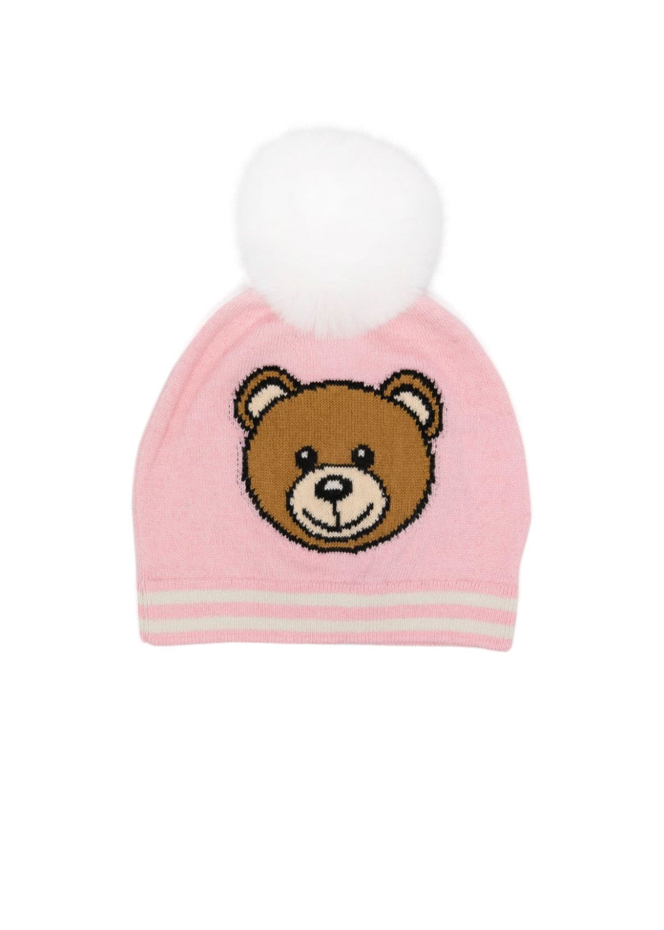 Moschino Kids Cappello in Maglia Rosa con Pon Pon per Neonate