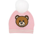 Moschino Kids Cappello in Maglia Rosa con Pon Pon per Neonate
