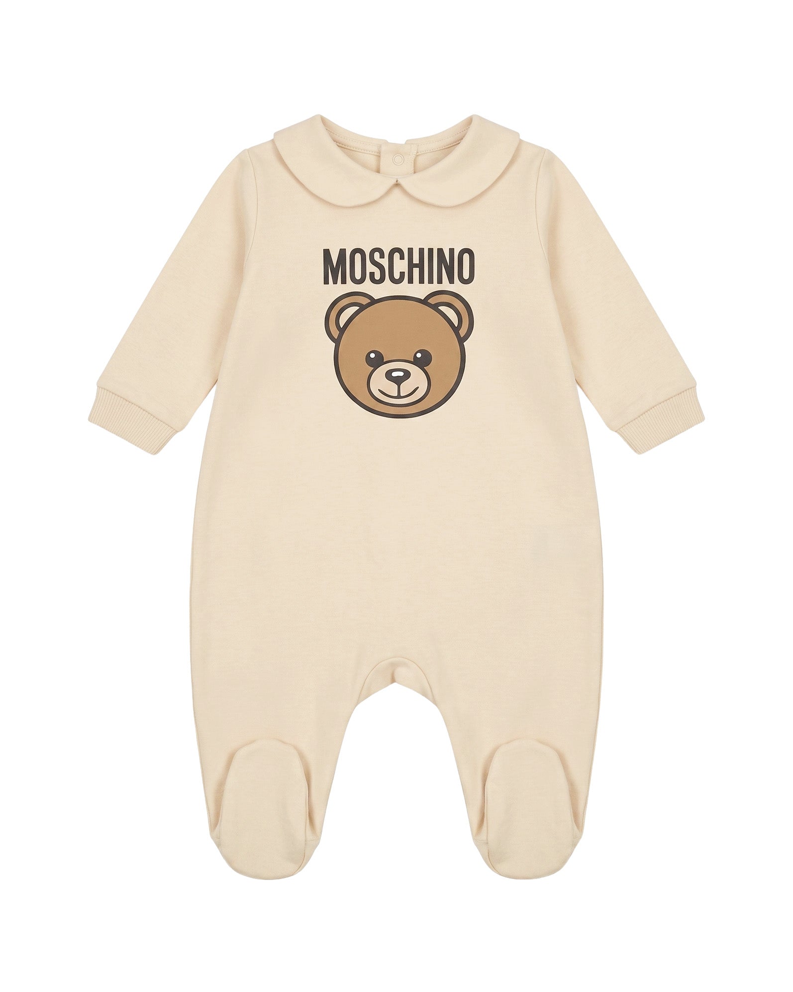 Moschino Kids Tutina Intera Beige in Cotone Unisex con Teddy Bear e Logo per Neonati