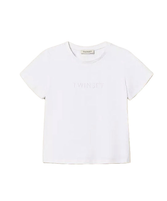 Twinset Kids T-Shirt Off-White con Logo per Bambine