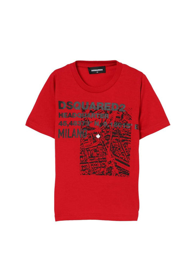 Dsquared2 Kids T-Shirt Rossa con D2 Headquarter per Bambini