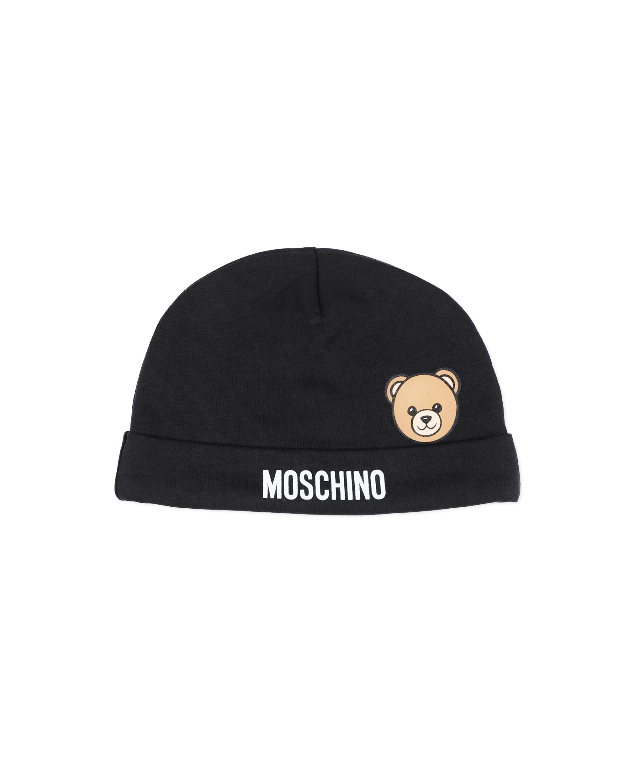 **Moschino Kids Cappellino Nero in Cotone con Stampa Teddy Bear e Logo Unisex per Neonati**