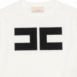 Elisabetta Franchi La Mia Bambina Ivory T-shirt with Tonal Logo for Newborns
