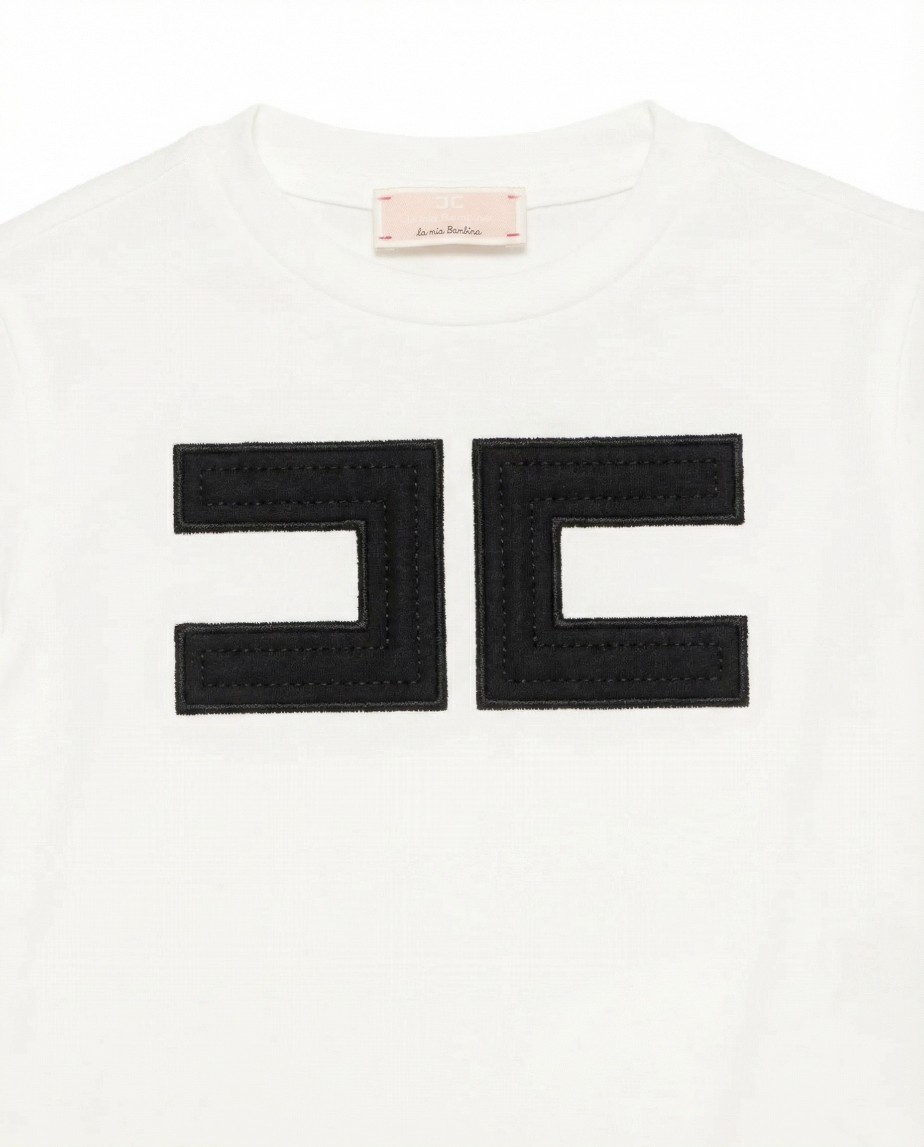 Elisabetta Franchi La Mia Bambina T-shirt Avorio con Logo Tono su Tono per Neonate