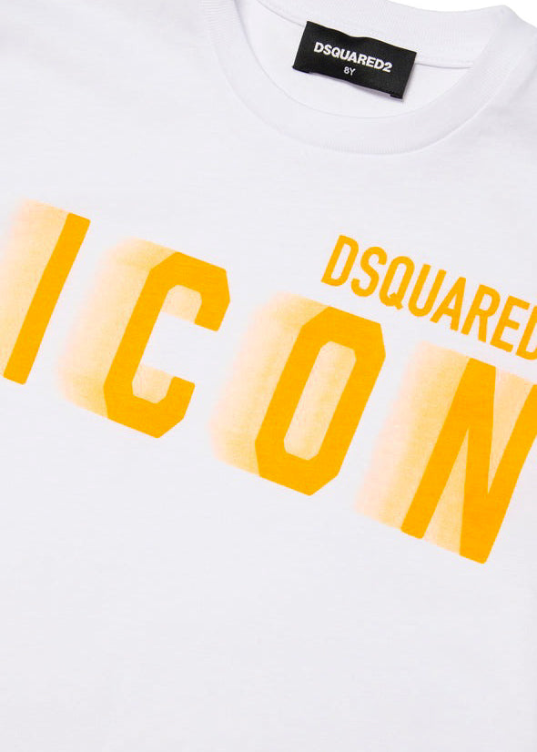 Dsquared2 Kids T-shirt Bianca con Logo Fluo Speed per Bambini (dettaglio)