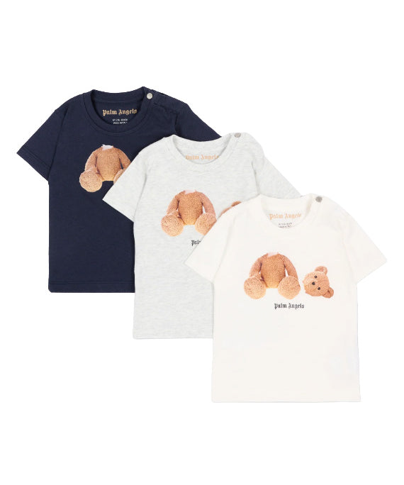 Palm Angels Kids Tripack T-Shirt Blu Grigio e Bianco per Neonati