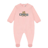 Moschino Kids Tutina Rosa con Stampa Logo Teddy Bear per Neonate