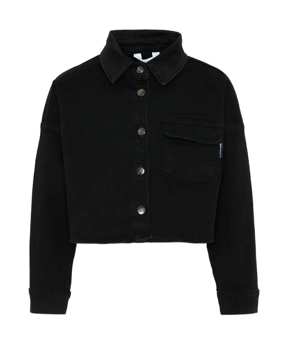 Palm Angels Kids Camicia in Denim Nero con Stampa Logo per Bambine