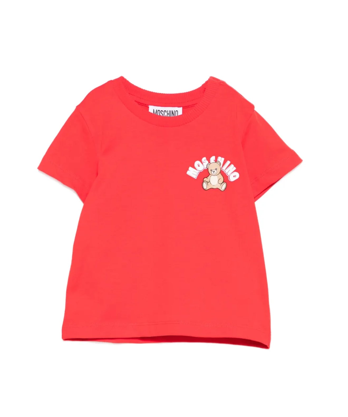 Moschino Kids T-Shirt Rossa con Logo Teddy Bear per Neonati