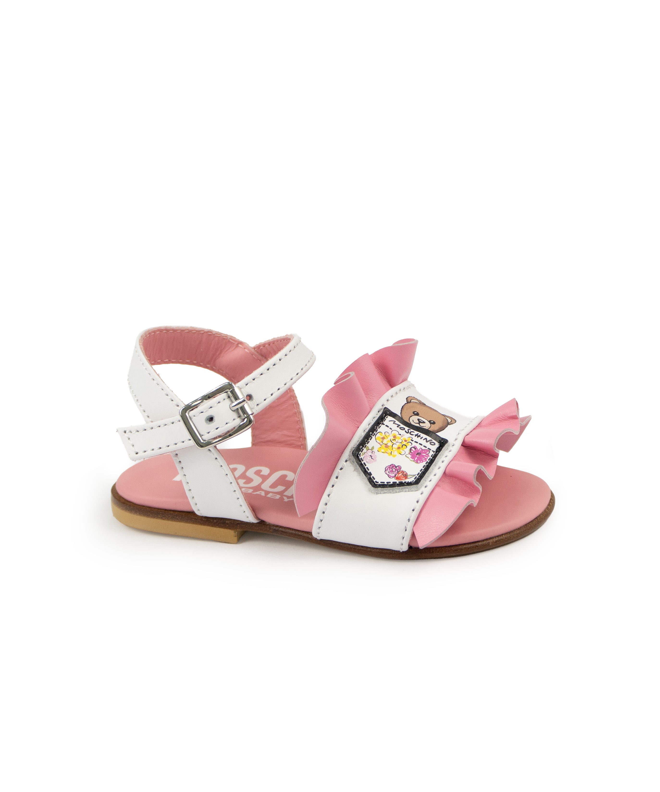 Moschino Kids Sandalo Bianco e Rosa per Neonate