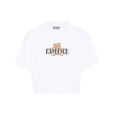 Moschino Kids T-Shirt Crop Bianco con Teddy Bear per Bambine