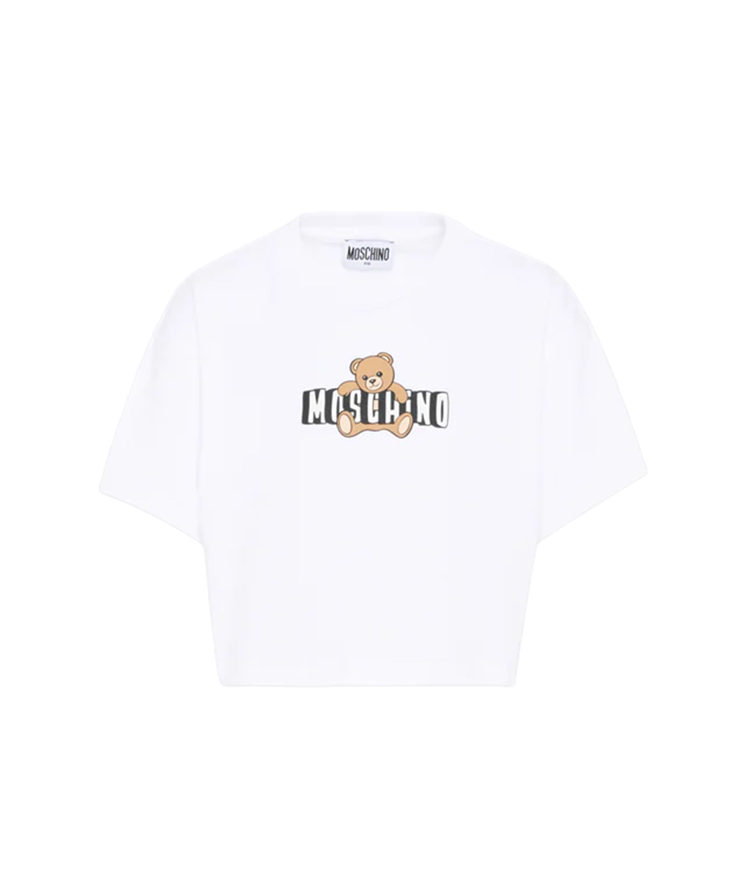 Moschino Kids T-Shirt Crop Bianco con Teddy Bear per Bambine