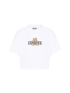 Moschino Kids T-Shirt Crop Bianco con Teddy Bear per Bambine
