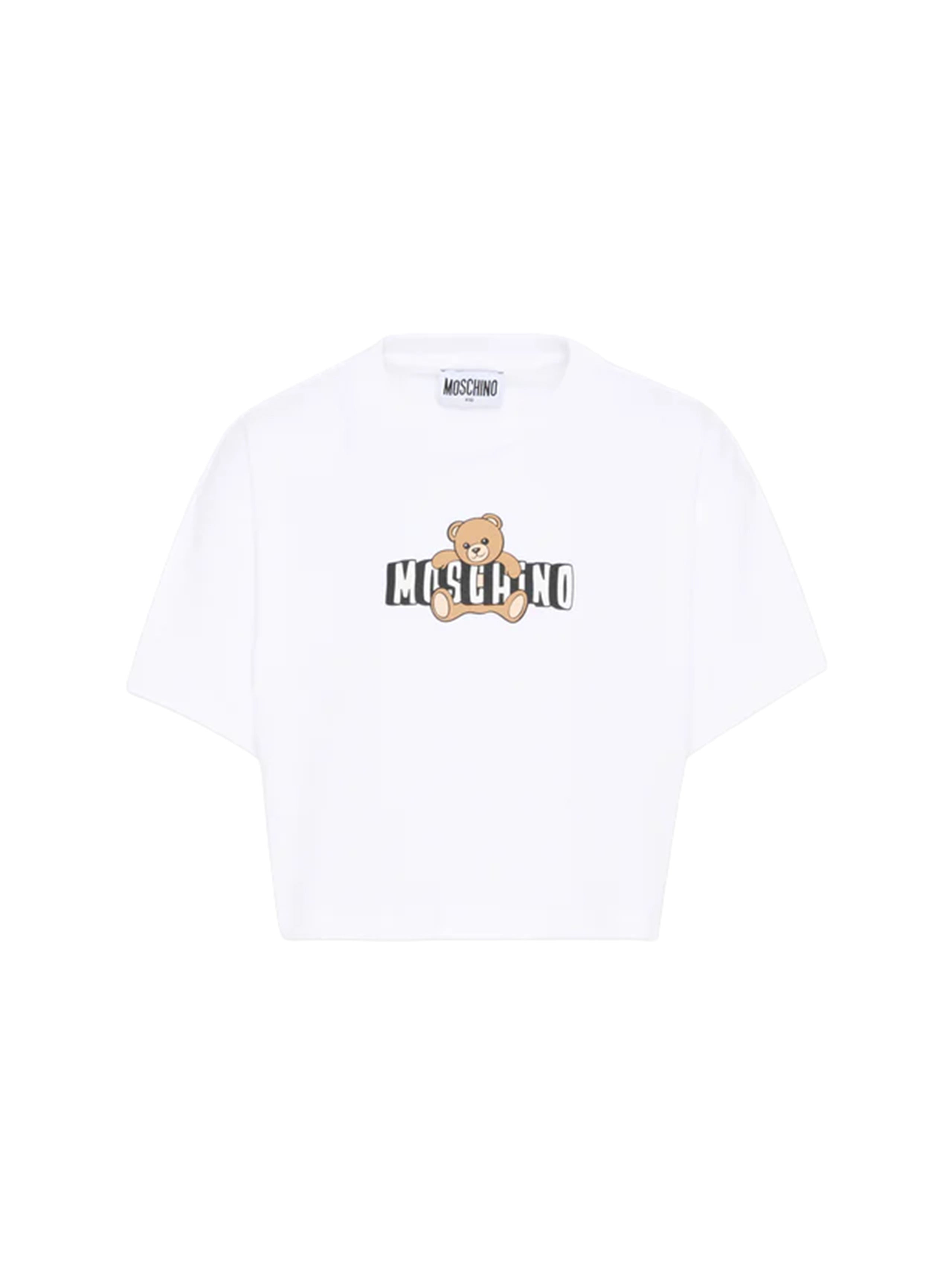 Moschino Kids T-Shirt Crop Bianco con Teddy Bear per Bambine