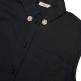 N21 Kids Camicia Nera con Bottoni Gioiello e Patch Logo per Bambine