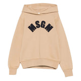 MSGM Kids Felpa con Cappuccio Cammello con Logo Nero per Bambine