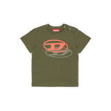 Diesel Kids T-shirt Verde Militare con Doppia Stampa Logo Ovald D per Neonati