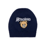 Moschino Kids Cappellino Blu in Maglia con Teddy Bear e Logo Unisex