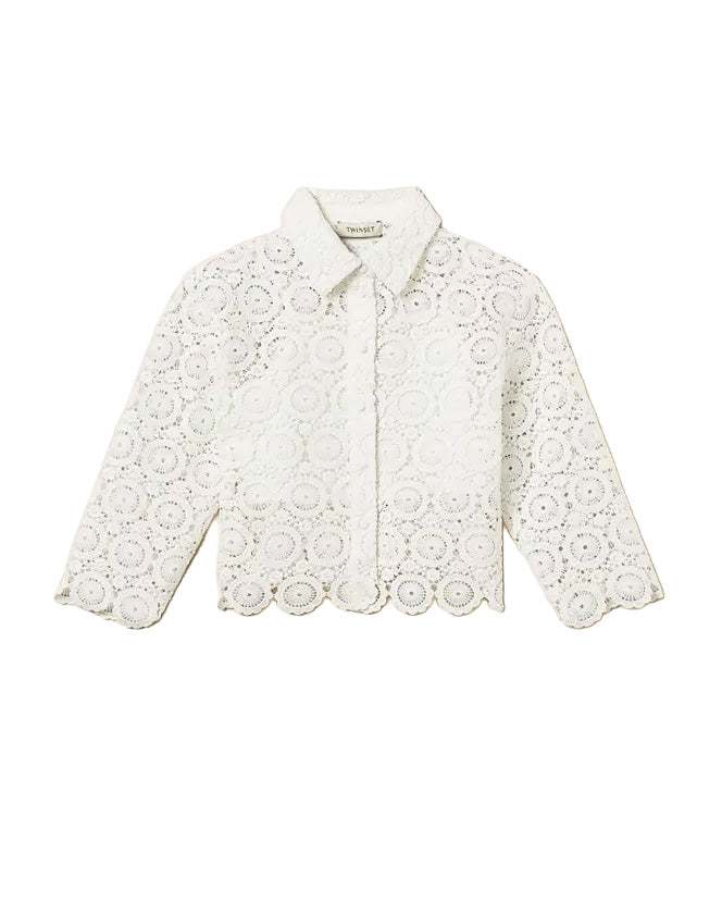 Twinset Kids Camicia Off-White in Pizzo per Bambine