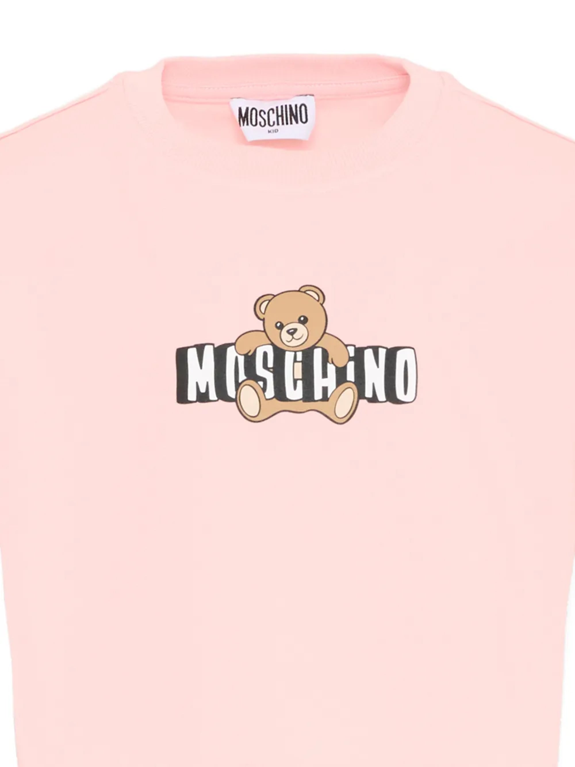 Moschino Kids T-Shirt Crop Rosa con Teddy Bear per Bambina