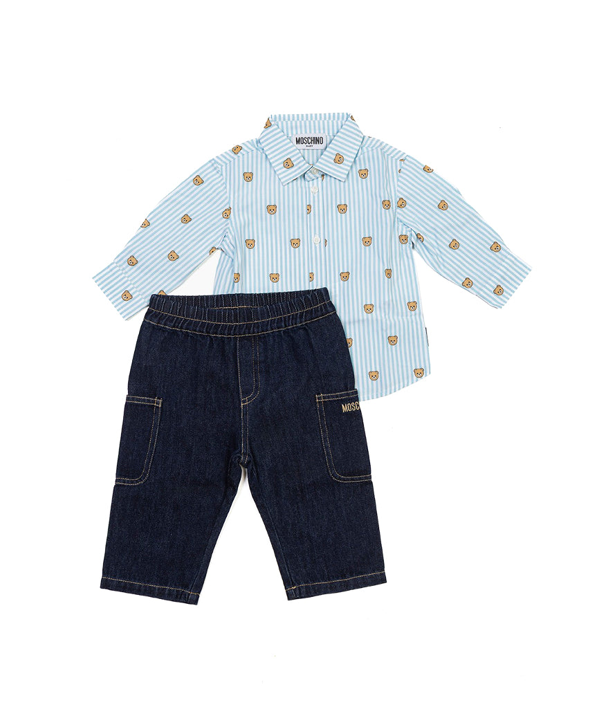 Moschino Kids Camicia a Righe con Jeans per Neonati