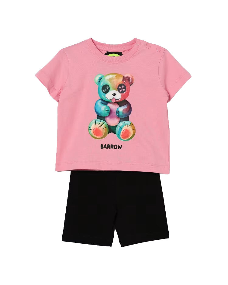 Barrow Kids Completo Rosa e Nero con Stampa Multicolor per Neonate