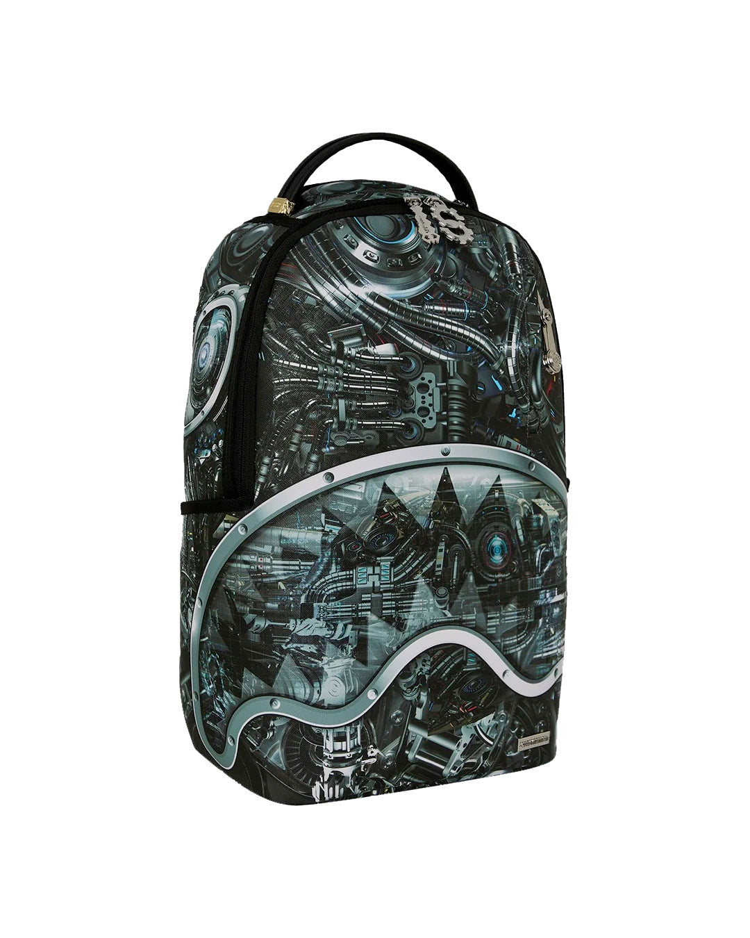 Sprayground Kids Zaino Think On It Unisex Grigio e Nero con Stampa Meccanica Robot e Shark Mouth
