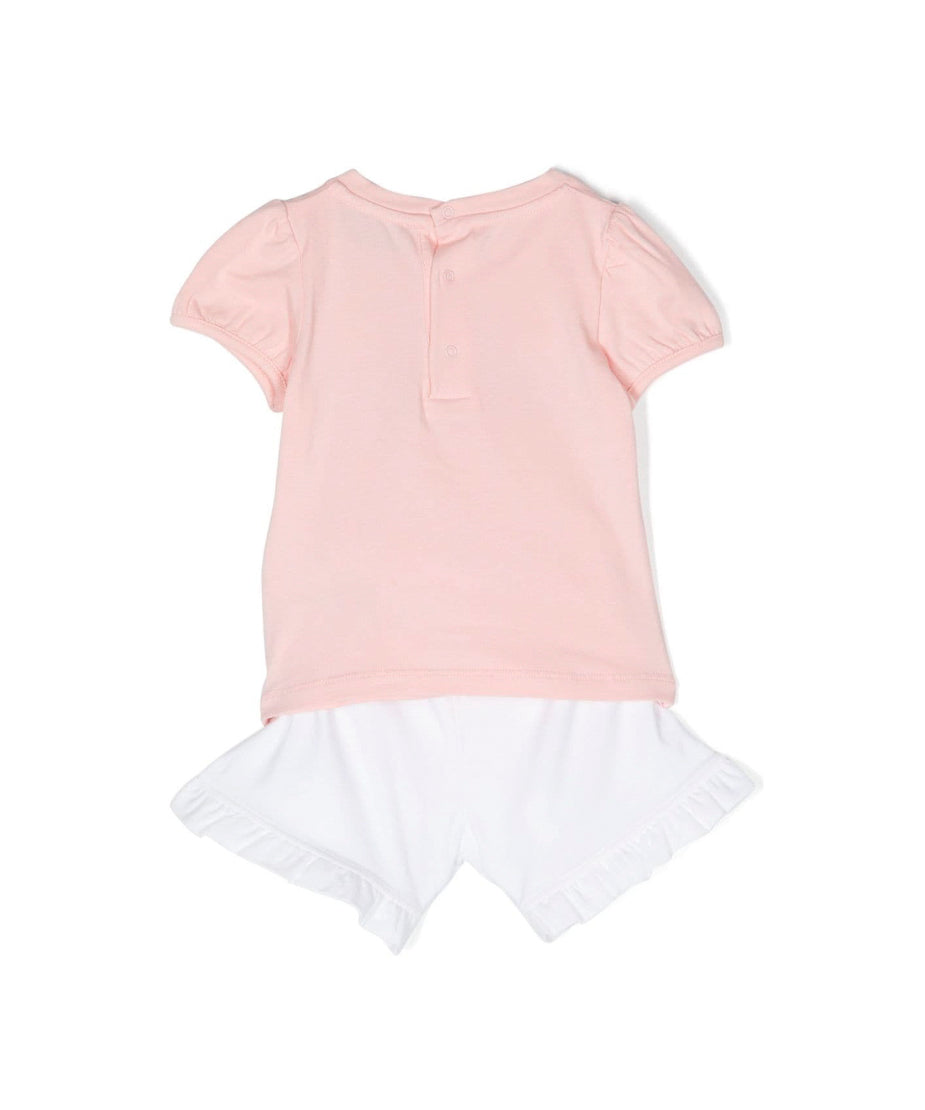 Moschino Kids Completo Short e T-shirt Bianco/RosaTeddy Bear per Neonate