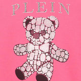 Philipp Plein Kids Felpa Fucsia Girocollo con Stampa Teddy Bear Strass e Logo per Bambine