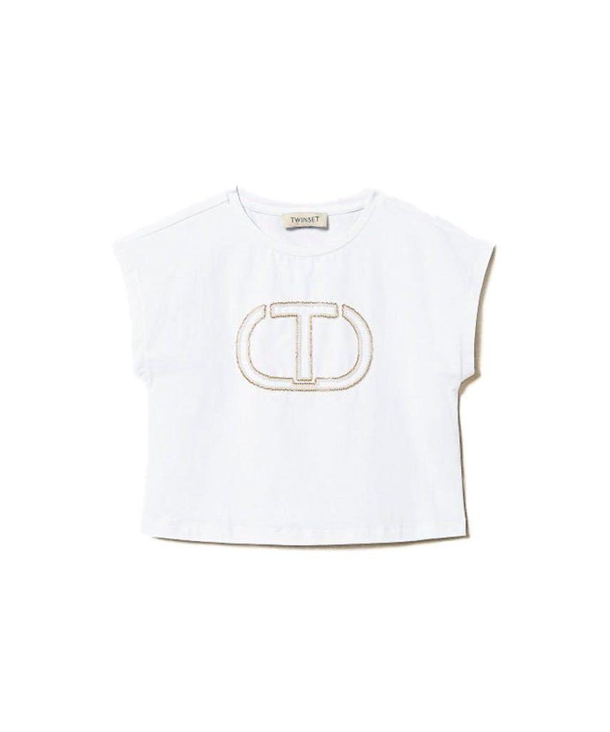 Twinset Kids T-Shirt Bianca con Ricamo Logo per Bambine