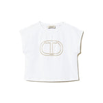 Twinset Kids T-Shirt Bianca con Ricamo Logo per Bambine