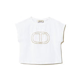 Twinset Kids T-Shirt Bianca con Ricamo Logo per Bambine