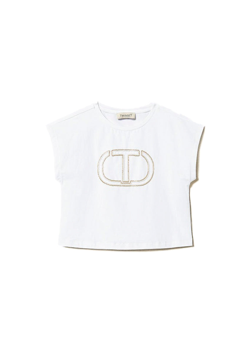 Twinset Kids T-Shirt Bianca con Ricamo Logo per Bambine