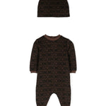 Moschino Kids Tutina Marrone con Cappellino Monogram per Neonate