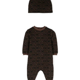Moschino Kids Tutina Marrone con Cappellino Monogram per Neonate