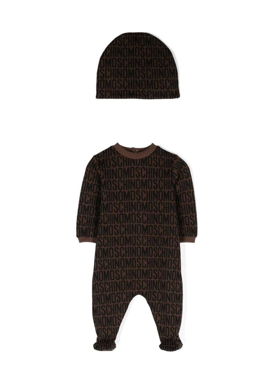 Moschino Kids Tutina Marrone con Cappellino Monogram per Neonate