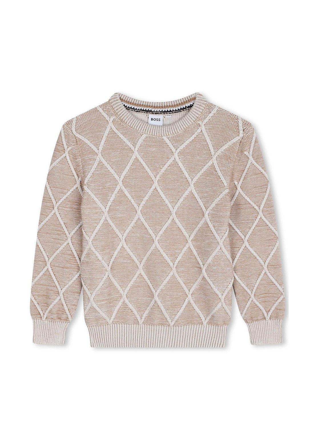 Boss Kids Felpa Sabbia Fantasia Rombi con Logo per Bambini