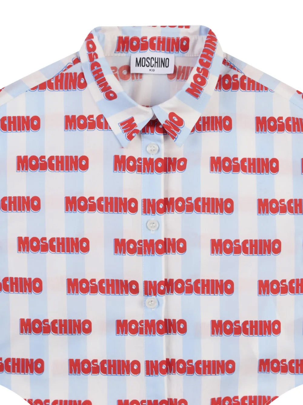 Moschino Kids Camicia Celeste con Stampa All Over Rosso per Bambini