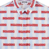 Moschino Kids Camicia Celeste con Stampa All Over Rosso per Bambini