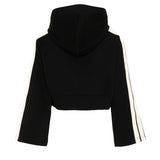 Palm Angels Kids Felpa Crop Nero con Cappuccio e Bande con Logo per Bambine