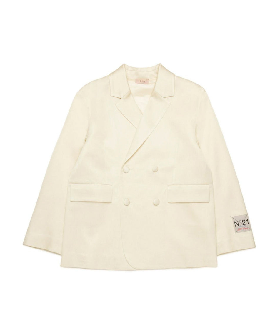 N°21 Kids Giacca Blazer Panna Doppiopetto per Bambine