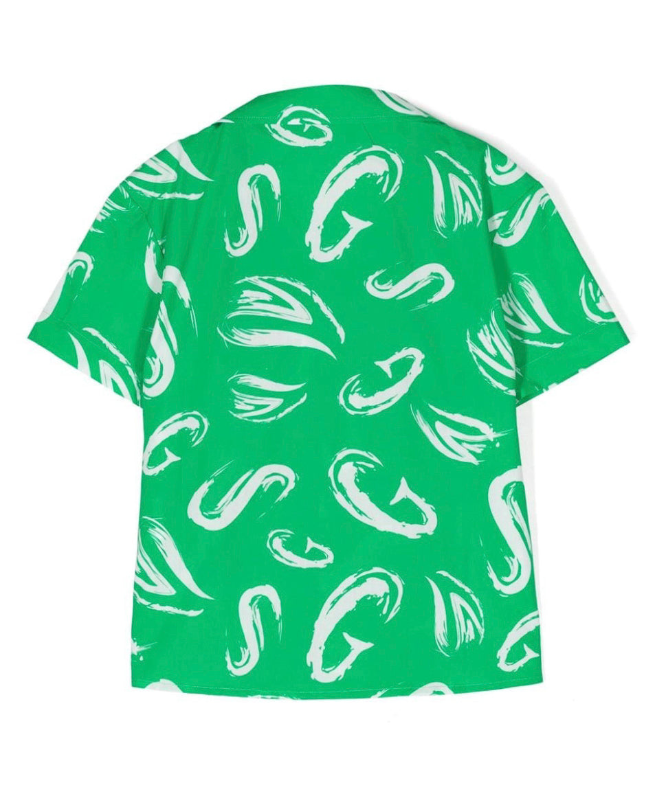 MSGM Kids Camicia Verde con Stampa Astratta