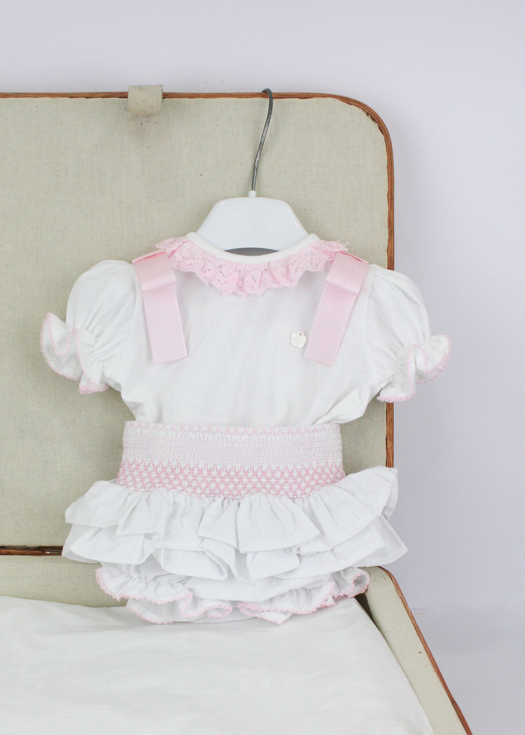 Deolinda T-shirt con Culotte Bianco/Rosa per Neonate