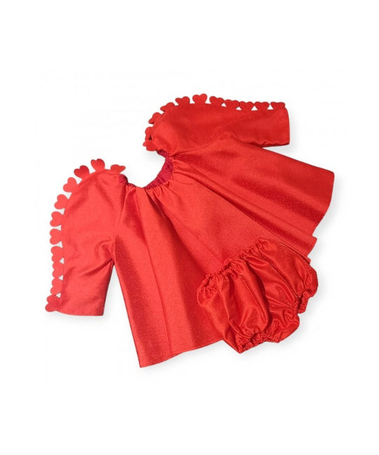 Cocò et Mamà Abito Rosso Sparkling con Cuori per Neonate (dettaglio)